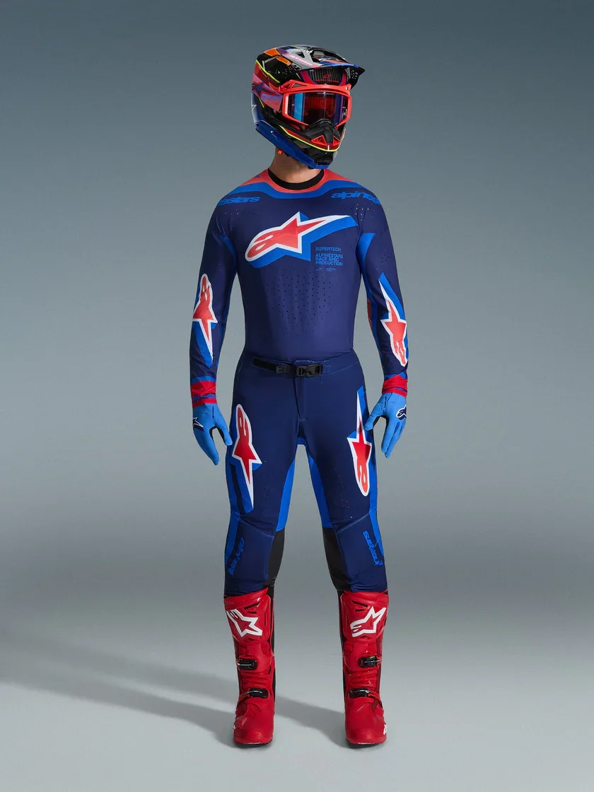 Conjunto Alpinestars Supertech Vista 26 Azul Marinho/Vermelho/Azul
